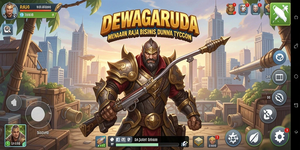 Screenshot DEWAGARUDA menampilkan gameplay seru dalam membangun kerajaan bisnis.