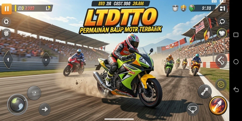 Tampilan gameplay LTDTOTO yang penuh aksi dalam balapan motor.