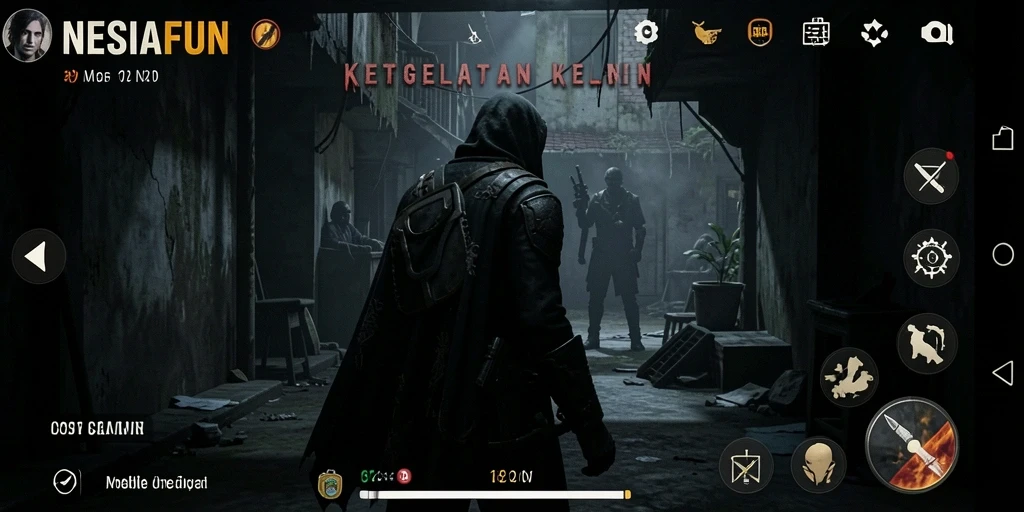 Tangkapan layar gameplay NESIAFUN menampilkan suasana mencekam dan karakter menyeramkan.