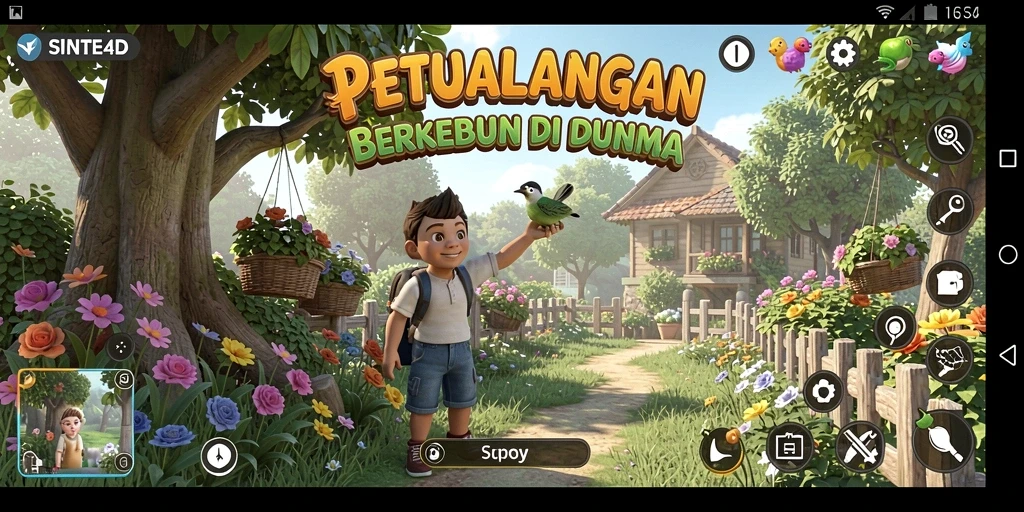 Tampilan screenshot SINTE4D dengan aktivitas berkebun yang seru.