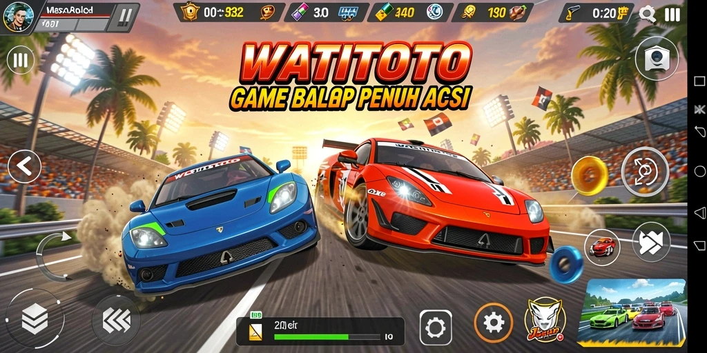 Tangkapan layar gameplay WATITOTO dengan aksi balap yang mendebarkan.