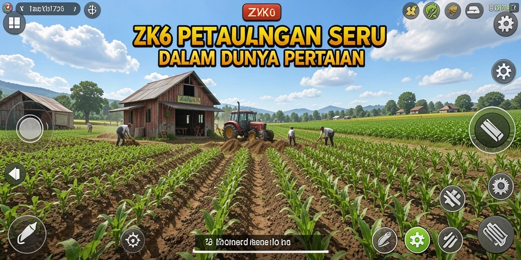 Screenshot utama ZK6 menampilkan petualangan pertanian yang penuh warna.